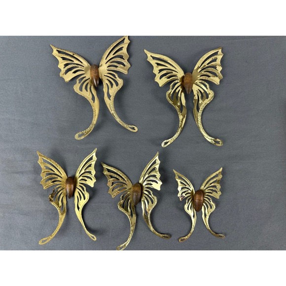 Homco Other - Vintage 1970s HOMCO Brass Wood Butterfly Wall Decor Set of 5 MCM